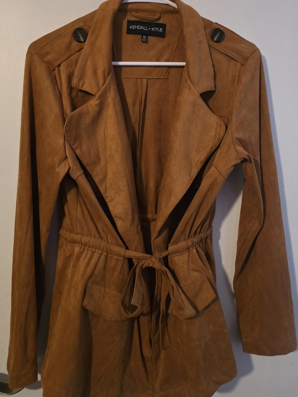 Kendall & Kylie Chestnut Faux Suede Tie-Waist Coat